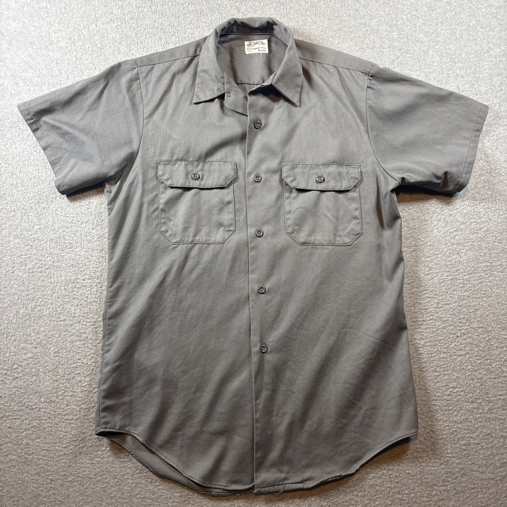 VTG BIG MAC Men's Solid Gray Sz Small Short Sleeve Button Up Double Barrel Twill